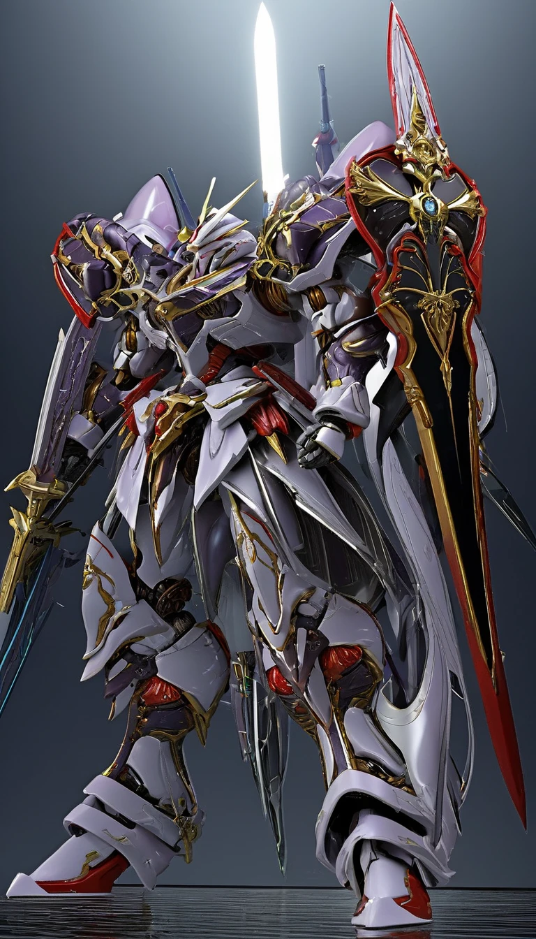 professional 3d model of (FRS:1.2),(fantasy:1),mecha,(mecha armor:1),HDR,(detailed armor:1.8),(very biggest size mecha:1.6),glowing eyes,(full body:1.2),mechanical parts,robot joints,(holding huge sword:1.5),(huge mechanical shield:1.2),best quality,masterpiece,highly detailed,ultra-detailed,(huge mechanical weapon:1.3),(detailed weapon:1.2),(huge mechanical gun:1.2),<lora:srdxl_v2_7_5a7:0.8>,, octane render, highly detailed, volumetric, dramatic lighting