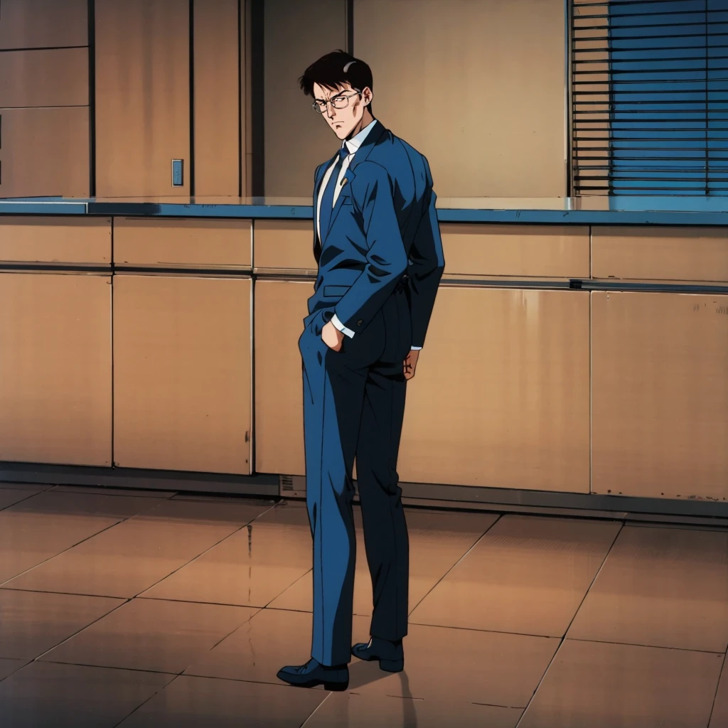 <lora:HirakawaMasumi001:0.7>,
HirakawaMasumi,1man,black hair,short hair,black eye,eyewear,retro artstyle,1980s (style),
business_suit,
full body,standing,(looking back:1.2),