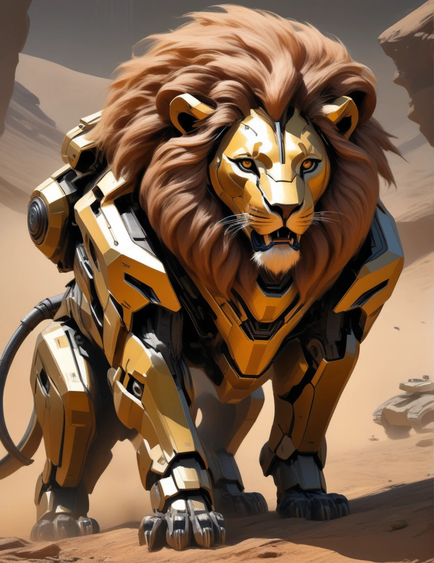 <lora:BenedickBanaXLStyle:0.6>,bbana style,lion,8k,masterpiece,science fiction,awardwinning
