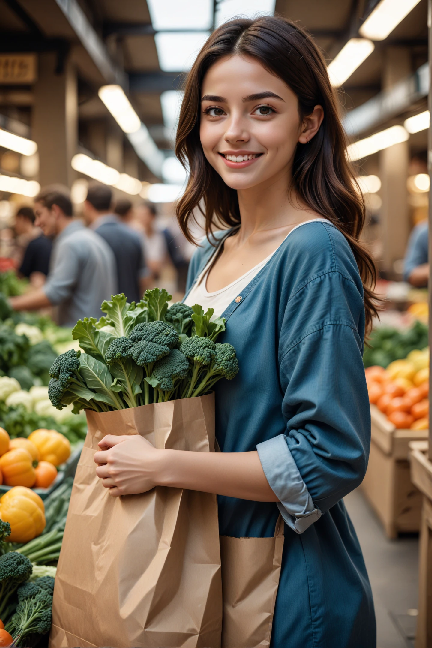 amazing quality, masterpiece, best quality, hyper detailed, ultra detailed,
Cinematic still of girl holding shopping bag full of vegetables with paws, shopping with smile in a market. . Shallow depth of field, vignette, highly detailed, high budget, bokeh, Cinemascope, moody, epic, gorgeous, film grain, grainy