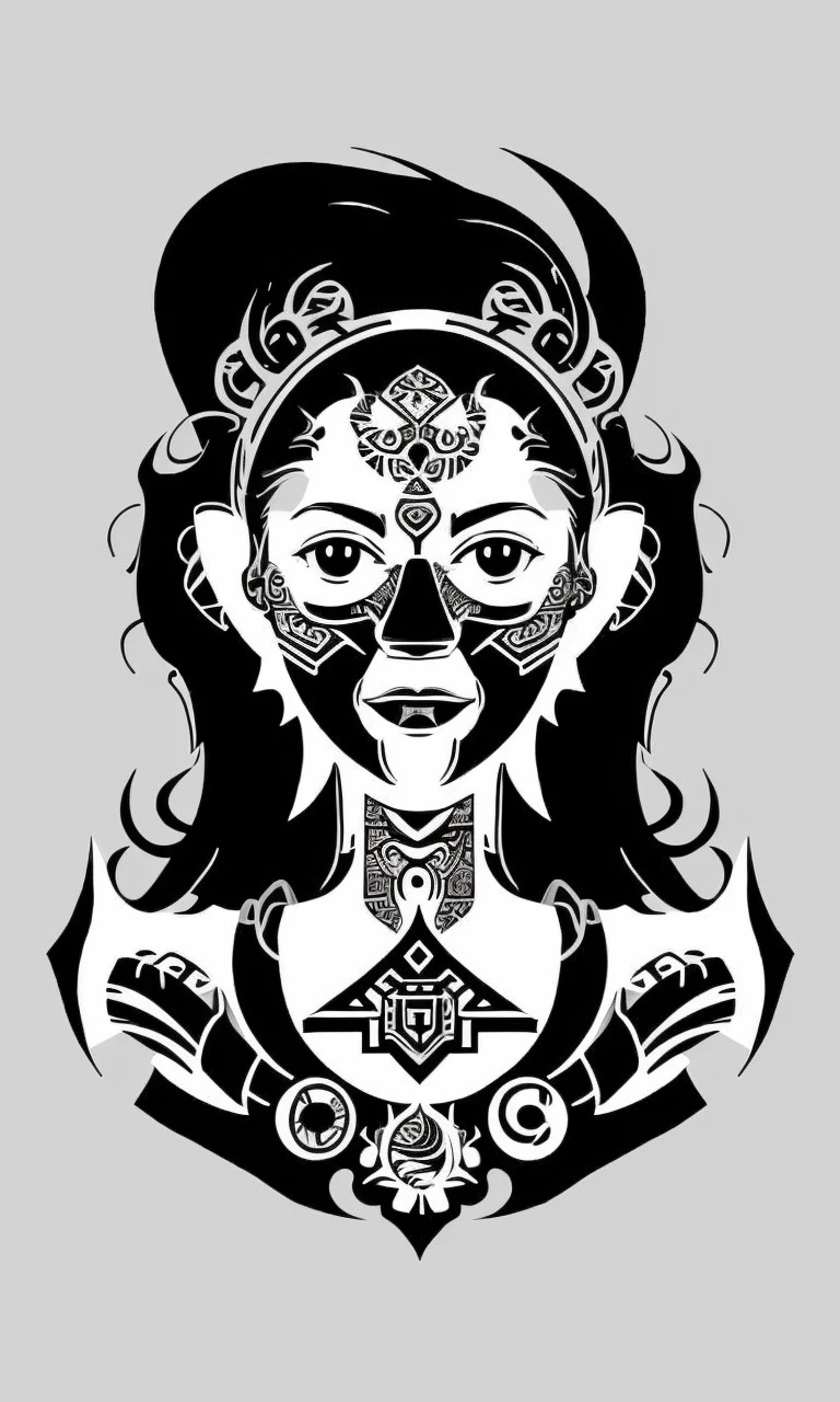 wts2024, stylized, flat, simple background, tribal, 2d, centred, simplistic, 1girl with tribal tattoo,