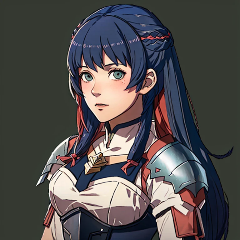 Fire Emblem, Catria (Fire Emblem), Catria (Fire Emblem Gaiden), Catria (Fire Emblem Echoes: Shadows of Valentia), (simple background, green background:1.3), light top left, Armor, 1Girl, Teenager, Double Bun, Multicolored Hair, Black Hair, Pink Hair, (Happy:1.3)