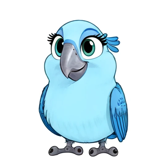 Carla, sfw, spix macaw,female, blue feathers, 2d, flat colors, cartoon, detailed, smile <lora:Carla(BirdMovie,Rio):0.7> looking at viewer