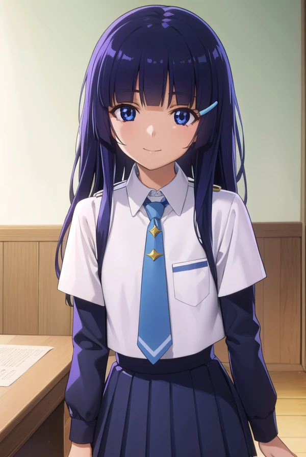 reikaaoki, <lora:reika aoki s1-lora-nochekaiser:1>,
reika aoki, long hair, blue eyes, hair ornament, blue hair, hairclip, hime cut, bangs, blunt bangs, smile,
BREAK skirt, school uniform, necktie, blue necktie, nanairogaoka middle school uniform, blue skirt,
BREAK indoors,classroom,
BREAK looking at viewer, dynamic pose,
BREAK <lyco:GoodHands-beta2:1>, (masterpiece:1.2), best quality, high resolution, unity 8k wallpaper, (illustration:0.8), (beautiful detailed eyes:1.6), extremely detailed face, perfect lighting, extremely detailed CG, (perfect hands, perfect anatomy),