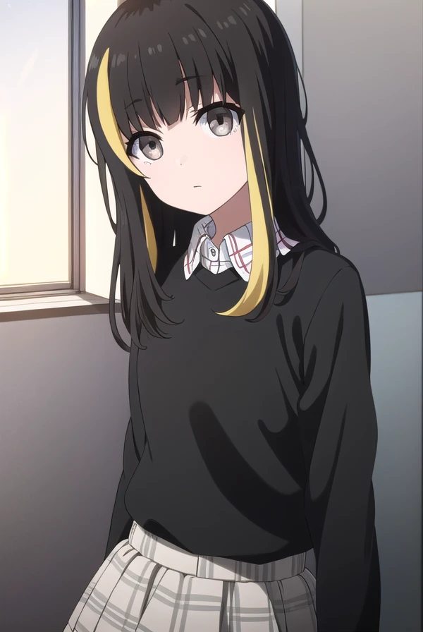 tsubakiandou, <lora:tsubaki andou s1-lora-nochekaiser:1>,
tsubaki andou, long hair, blonde hair, black hair, multicolored hair, streaked hair, (grey eyes:1.3),
BREAK skirt, shirt, pantyhose, collared shirt, sweater,
BREAK indoors, office,
BREAK looking at viewer, dynamic pose,
BREAK <lyco:GoodHands-beta2:1>, (masterpiece:1.2), best quality, high resolution, unity 8k wallpaper, (illustration:0.8), (beautiful detailed eyes:1.6), extremely detailed face, perfect lighting, extremely detailed CG, (perfect hands, perfect anatomy),