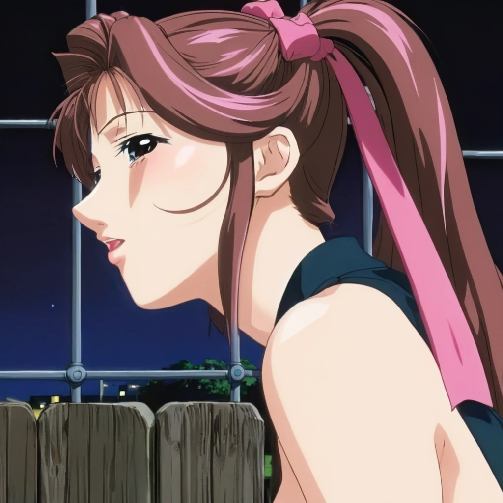 anime artwork of <lora:Yuki Toudou:1>
Yuki Toudou a woman with long hair and a pink ponytail,1girl,solo,breasts,blush,smile,brown hair,night,close-up,fence,side view,profile view black_eyes, short brown hair, pigtail, eroge,anime,manga,nsfw,cartoon,Adult animation,explicit,Original video animation, Baiburu Burakku style, Bible Black style, side view, profile view, anime style, key visual, vibrant, studio anime, highly detailed