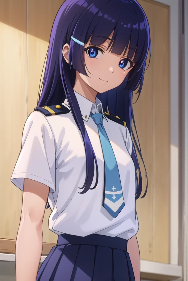 reikaaoki, <lora:reika aoki s1-lora-nochekaiser:1>,
reika aoki, long hair, blue eyes, hair ornament, blue hair, hairclip, hime cut, bangs, blunt bangs, smile,
BREAK skirt, school uniform, necktie, blue necktie, nanairogaoka middle school uniform, blue skirt,
BREAK indoors,classroom,
BREAK looking at viewer, dynamic pose,
BREAK <lyco:GoodHands-beta2:1>, (masterpiece:1.2), best quality, high resolution, unity 8k wallpaper, (illustration:0.8), (beautiful detailed eyes:1.6), extremely detailed face, perfect lighting, extremely detailed CG, (perfect hands, perfect anatomy),