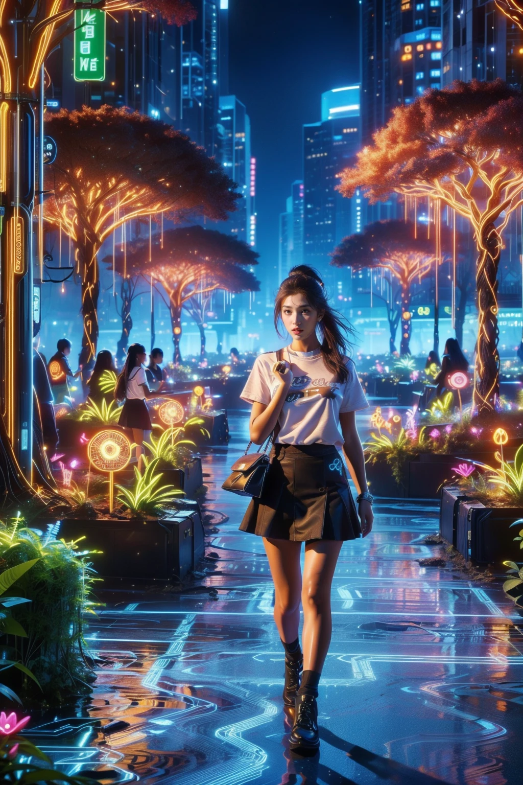 skirt, shirt, outdoors, solo focus, 1girl, black skirt, street, road, black hair, bag, white shirt, realistic, holding, walking, black footwear, building, city, short sleeves, standing, sign, long hair, looking at viewer, lips, shoes, day, bracelet, scenery, socks, jewelry, handbag, full body, crosswalk, t-shirt,
Best quality,masterpiece,ultra high res,<lora:20240304-1709534878700-0020:0.65>,saibosenlin,(glowing:1.1),fantasy,colorful,