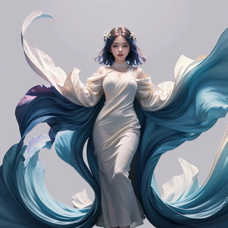 (unity 8k wallpaper, ultra detailed, masterpiece, best quality, official art, beautiful and aesthetic:1.2),1girl,gradient background,Gorgeous,<lora:flora:0.7>,full body,long sleeves,