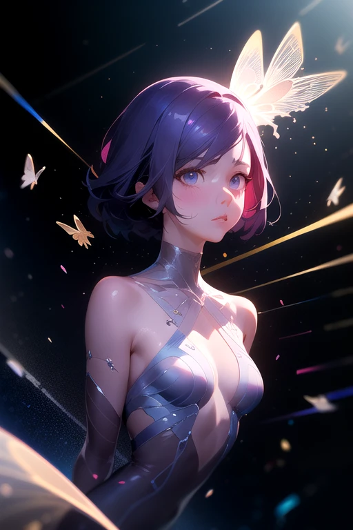 a very beautiful dreamy hyper realistic portrait of a beautiful! glass woman made of transparent glossy glass skin surrounded with glowing butterflies, rendered by beeple, by makoto shinkai, syd meade, space art concept, sci - fi, digital art, unreal engine, wlop, trending on artstation, 4 k uhd image, octane render