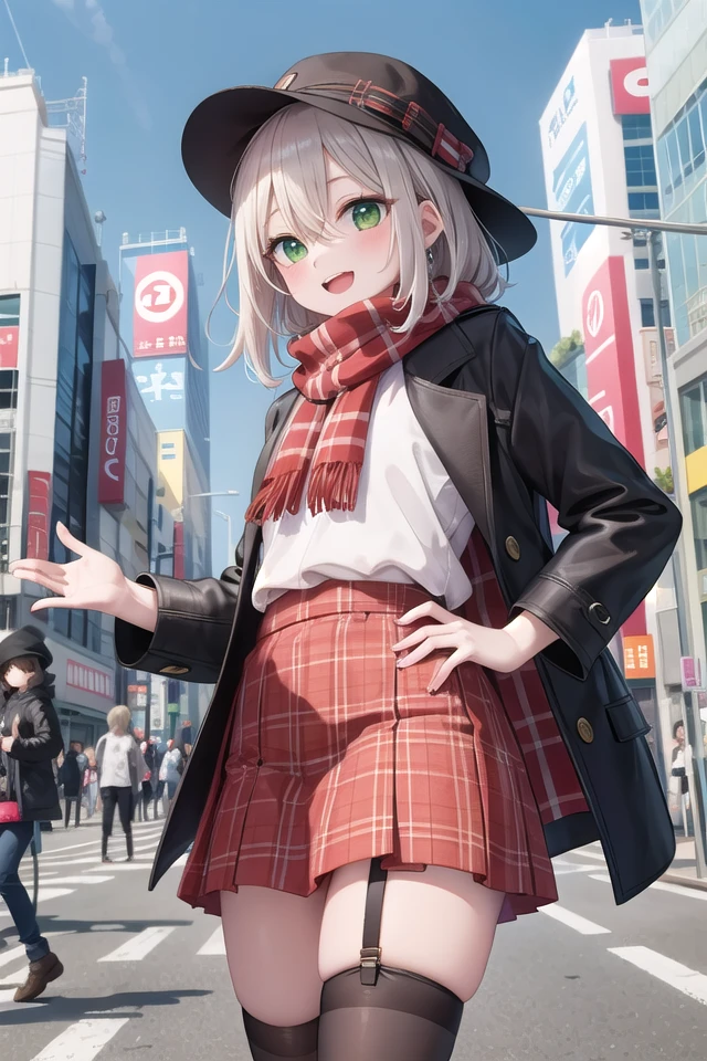 (cleavage:-1.5), insanely detailed, absurdres, ultra-highres, ultra-detailed, best quality,
1girl, solo, nice hands, perfect hands
BREAK
white boots, (pele hat:1.2), thermal layers, (red Plaid skirt:1.1), sweater, garter ring
BREAK
scarf, black coat with golden embroidery, coat with open front button, (black knee-high socks:1.3)
BREAK
happy smile, laugh, open mouth, standing,
from below,
cute pose, cowboy shot
BREAK
slender, kawaii, perfect symmetrical face, ultra cute girl, ultra cute face, ultra detailed eyes, ultra detailed hair, ultra cute, ultra beautiful
BREAK
shibuya, akihabara, tokyo, street, crowd, cityscape
BREAK
medium large breasts,
(orange medium hair, green eyes), hair between eyes