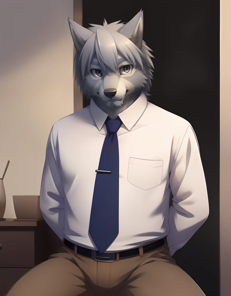 Beastars、Jack、Furry、Dog boy、White coat、Folded ears、On the bed、Inviting Eyes、Erect penis、