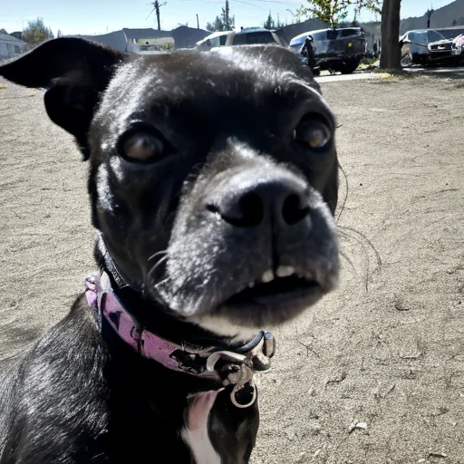 <lora:kenda_loha:1>k3nd4, kenda, dog, outside, animal, realistic, solo, looking at viewer, collar, teeth