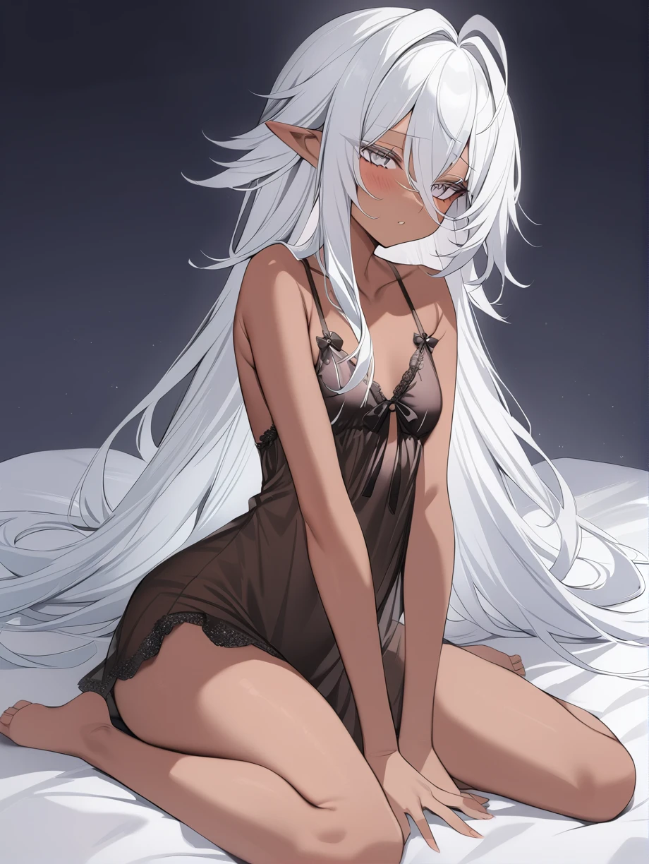<lora:sovetsky_soyuz_XL_v1.0:1>,sovetsky_soyuz_\(azur_lane\),aged down, nightgown, on bed, wariza, long pointy ears,dark-skinned female,dark skin,, masterpiece, best quality,