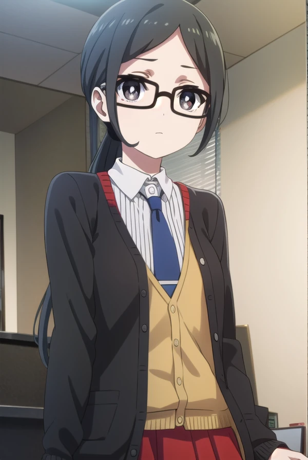 sarasatou, <lora:sara satou s1-lora-nochekaiser:1>,
sara satou, long hair, black hair, (black eyes:1.3), ponytail, glasses,
BREAK skirt, shirt, necktie, cardigan, long skirt, (red cardigan:1.2),
BREAK indoors, office,
BREAK looking at viewer, dynamic pose,
BREAK <lyco:GoodHands-beta2:1>, (masterpiece:1.2), best quality, high resolution, unity 8k wallpaper, (illustration:0.8), (beautiful detailed eyes:1.6), extremely detailed face, perfect lighting, extremely detailed CG, (perfect hands, perfect anatomy),