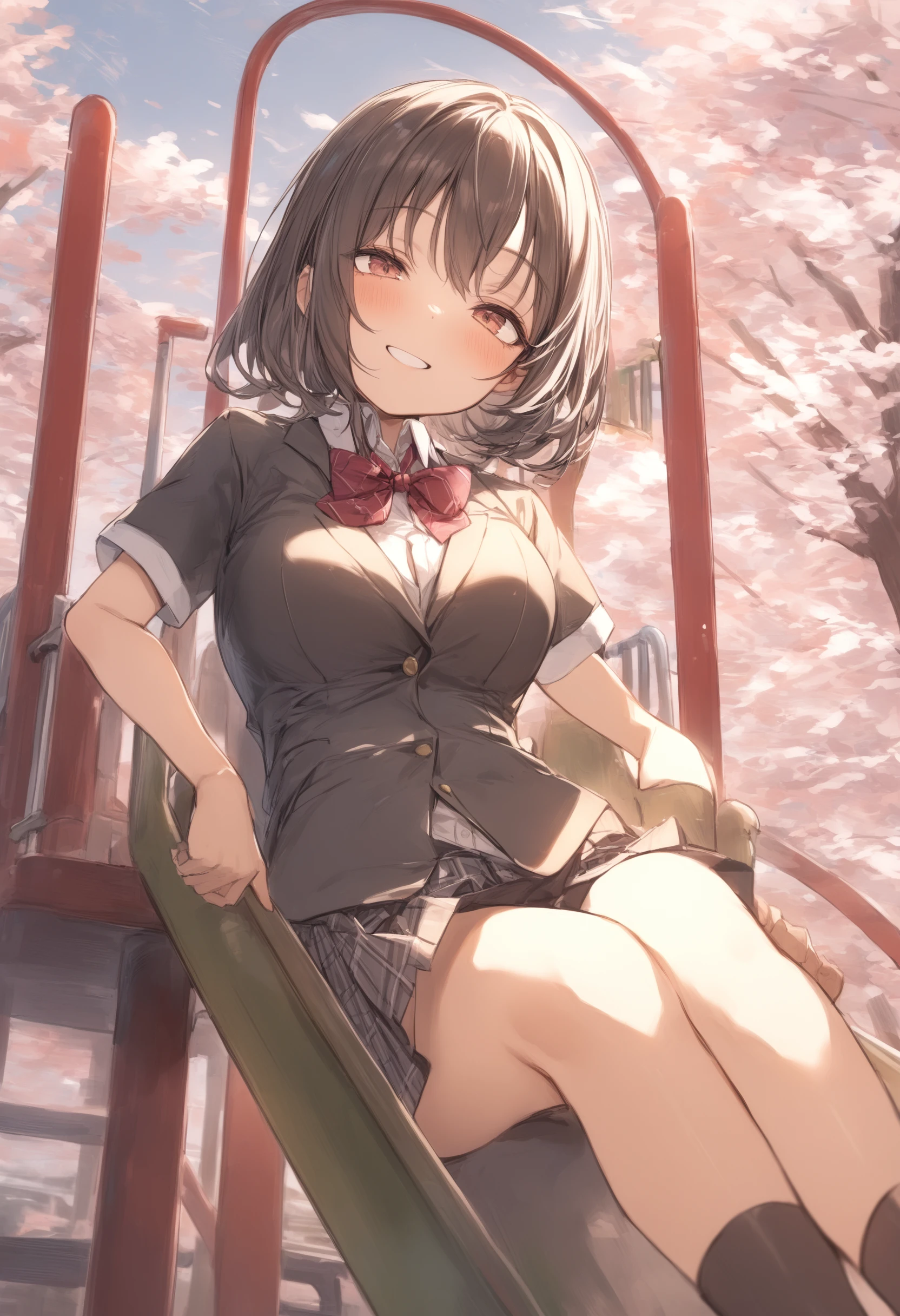 1girl,medium breasts, <lora:sdxl-flat:-1>,school uniform,
<lora:slideXLv1:1.0>,slide,playground,
from below, upper body, looking to the side, grin, in limousine, closed mouth,
best quality,medium quality,