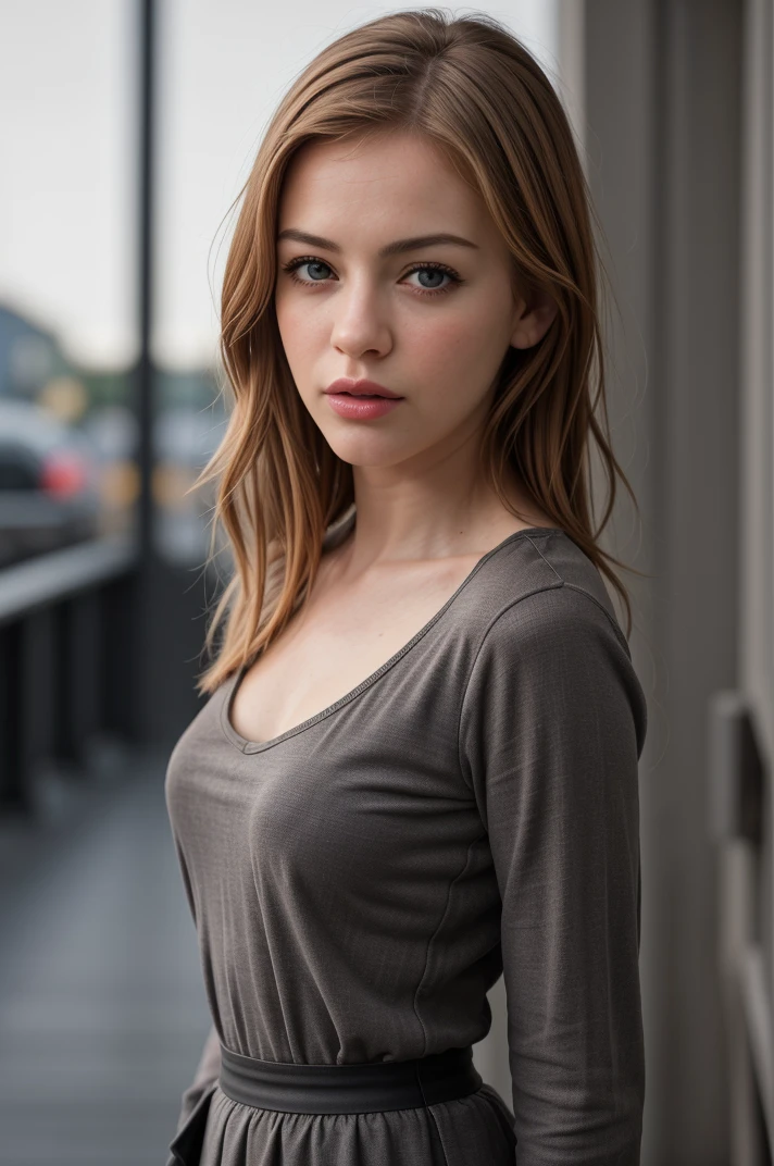 tv_Florence_Denham_MXAI_V1, surprised expression, ((wearing a dress shirt and skirt)), Dawn, at a Norwegian fjord, (((relaxed))), "epic-Ultra-HD-details", "epic-Ultra-HD-highlights", PA7_Human-Likeness,