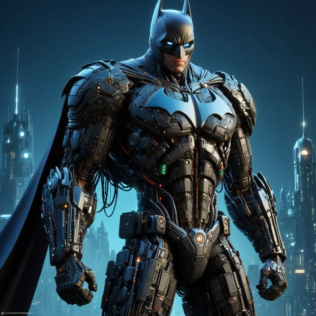 scifi, circuitrytech, cyborg batman,at night   , hyper detailed
