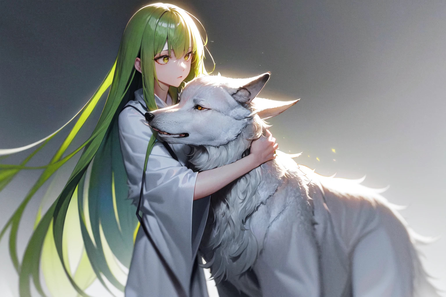 masterpiece, best quality, highres, wolf, 1other solo enkidu white robe, [hug::0.5]
 <lora:gilgamesh_enkidu_2:1>