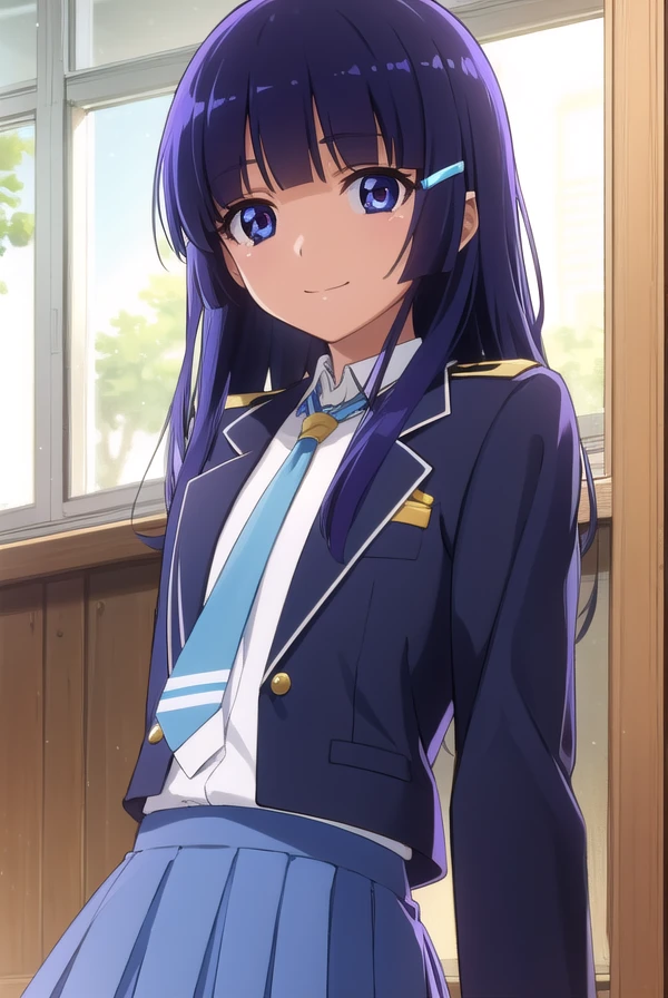 reikaaoki, <lora:reika aoki s1-lora-nochekaiser:1>,
reika aoki, long hair, blue eyes, hair ornament, blue hair, hairclip, hime cut, bangs, blunt bangs, smile,
BREAK skirt, school uniform, necktie, blue necktie, nanairogaoka middle school uniform, blue skirt,
BREAK indoors,classroom,
BREAK looking at viewer, dynamic pose,
BREAK <lyco:GoodHands-beta2:1>, (masterpiece:1.2), best quality, high resolution, unity 8k wallpaper, (illustration:0.8), (beautiful detailed eyes:1.6), extremely detailed face, perfect lighting, extremely detailed CG, (perfect hands, perfect anatomy),