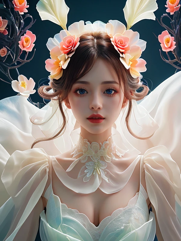masterpiece,best quality,32k uhd,insane details,intricate details,hyperdetailed,hyper quality,high detail,ultra detailed,Masterpiece,<lora:flora:0.7>,1girl,flower,Wedding dress,
