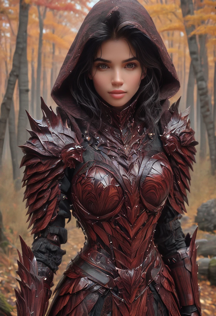 (((masterpiece))) , (((best quality))) , anime style, 2d, well-built charming 1girl, solo, lovely 1girl,
ObsidianWood, ultrawide view, 30 yo America Ferrera, wearing intricate battle-hardened armor made of dark red stained wood, highly detailed, (smiling warmly:1.2), Canadian Forests, she has Shaved sides hair, key visual,