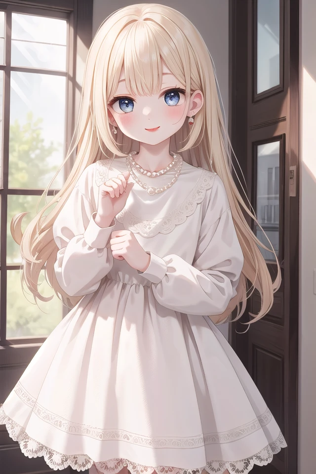 insanely detailed, absurdres, ultra-highres, ultra-detailed, best quality,
1girl, solo, nice hands, perfect hands,
BREAK
(dress, jewelry, lace trimmed dress, lace trim, necklace, pearl necklace, red lips, white dress:1.3),
eyelashes, lips
BREAK
happy smile, laugh, closed mouth, standing,
(from below:-1), cute pose, cowboy shot, looking at viewer
BREAK
slender, kawaii, perfect symmetrical face, ultra cute girl, ultra cute face, ultra detailed eyes, ultra detailed hair, ultra cute, ultra beautiful,
BREAK
in hotel room
BREAK
large breasts, blonde long hair, bangs, (cleavage:-1.5)