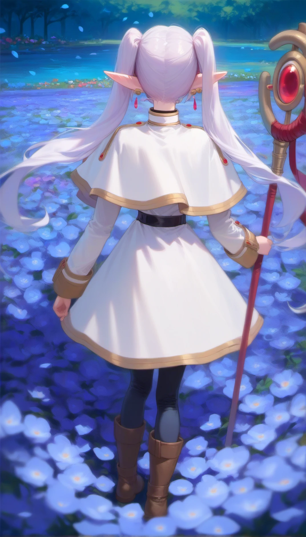 score_9, score_8_up, score_7_up, score_6_up,
nereirfpnxl, frieren, rating:safe, 1girl, floral background, garden, flower, field, pointy ears, flower field, solo, colorful, blue flower, boots, pantyhose, twintails, staff, earrings, from behind, jewelry, petals, capelet, holding, elf, white capelet, facing away, long hair, long sleeves
<lora:frieren_nereirfpnxl_pony:1>