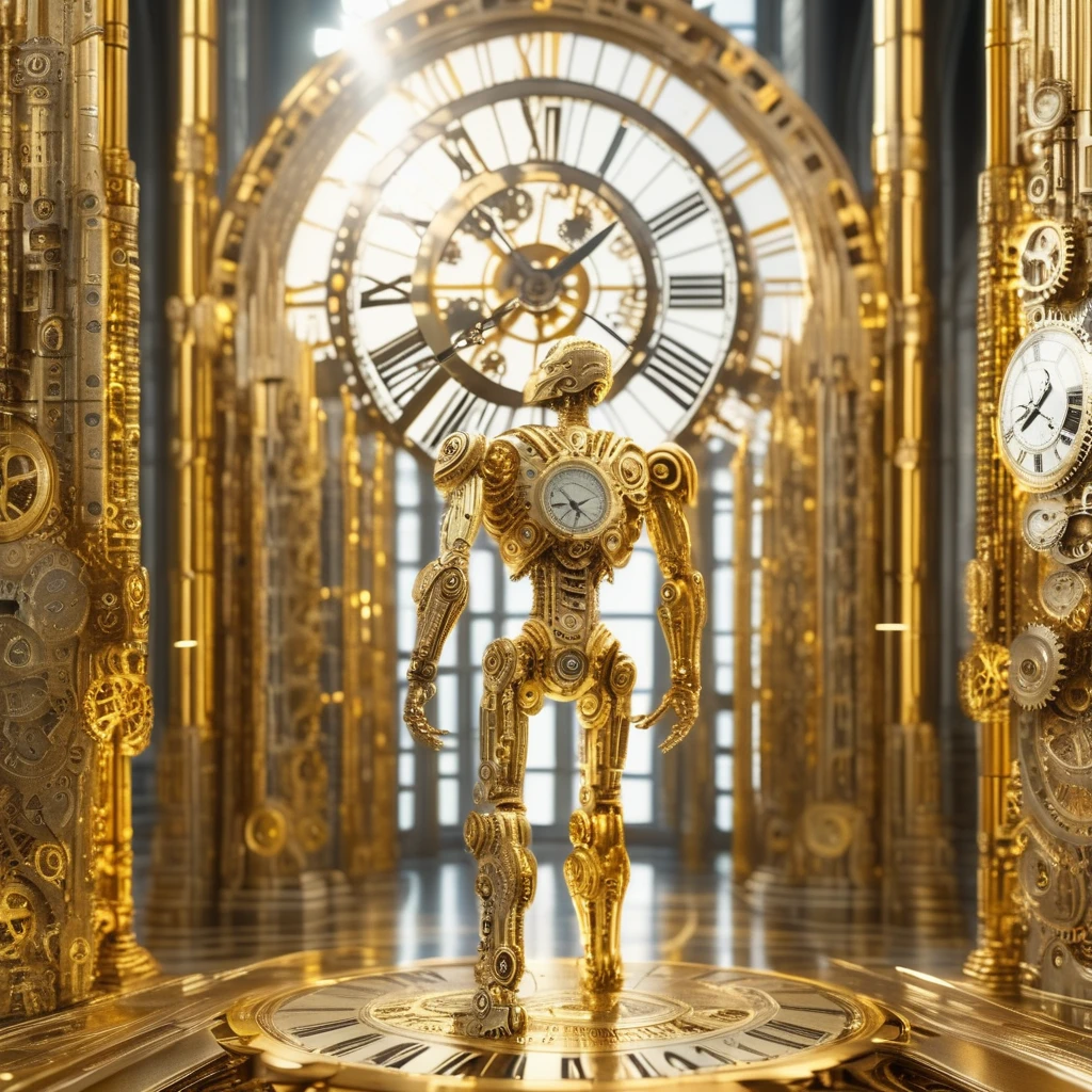 timeart terminator in the golden cathedral of time, very realistic, very detailed, cinematic, professional light<lora:timeart:1>