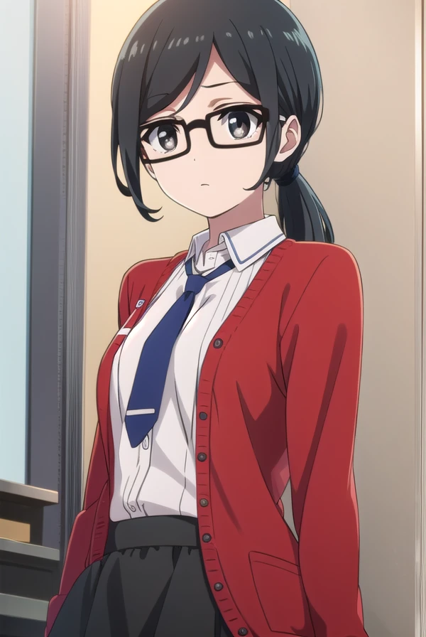 sarasatou, <lora:sara satou s1-lora-nochekaiser:1>,
sara satou, long hair, black hair, (black eyes:1.3), ponytail, glasses,
BREAK skirt, shirt, necktie, cardigan, long skirt, (red cardigan:1.2),
BREAK indoors, office,
BREAK looking at viewer, dynamic pose,
BREAK <lyco:GoodHands-beta2:1>, (masterpiece:1.2), best quality, high resolution, unity 8k wallpaper, (illustration:0.8), (beautiful detailed eyes:1.6), extremely detailed face, perfect lighting, extremely detailed CG, (perfect hands, perfect anatomy),