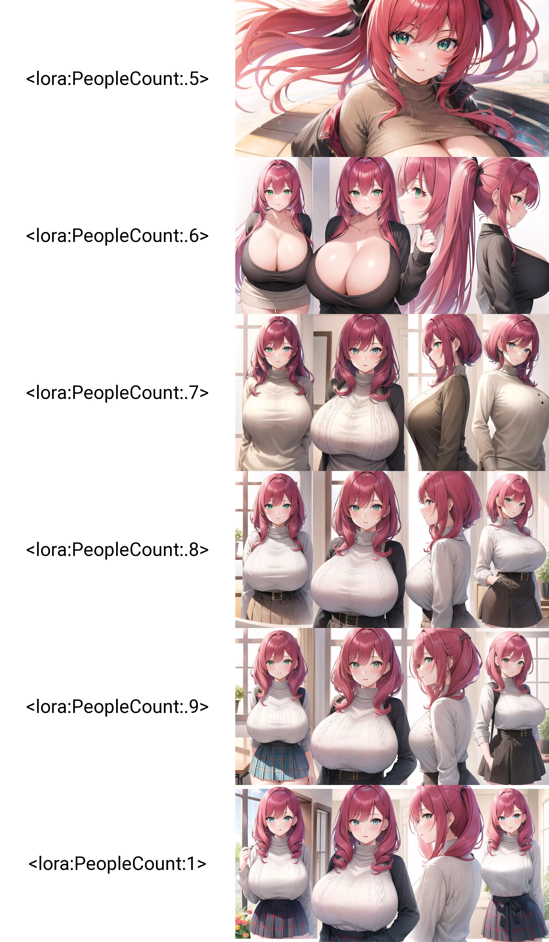 1girl, standing, red_hair, green_eyes, huge_breasts, sweater, <lora:PeopleCount:.5>, masterpiece, best_quality, detailed_face, detailed_eyes, highres, beautiful, detailed,
