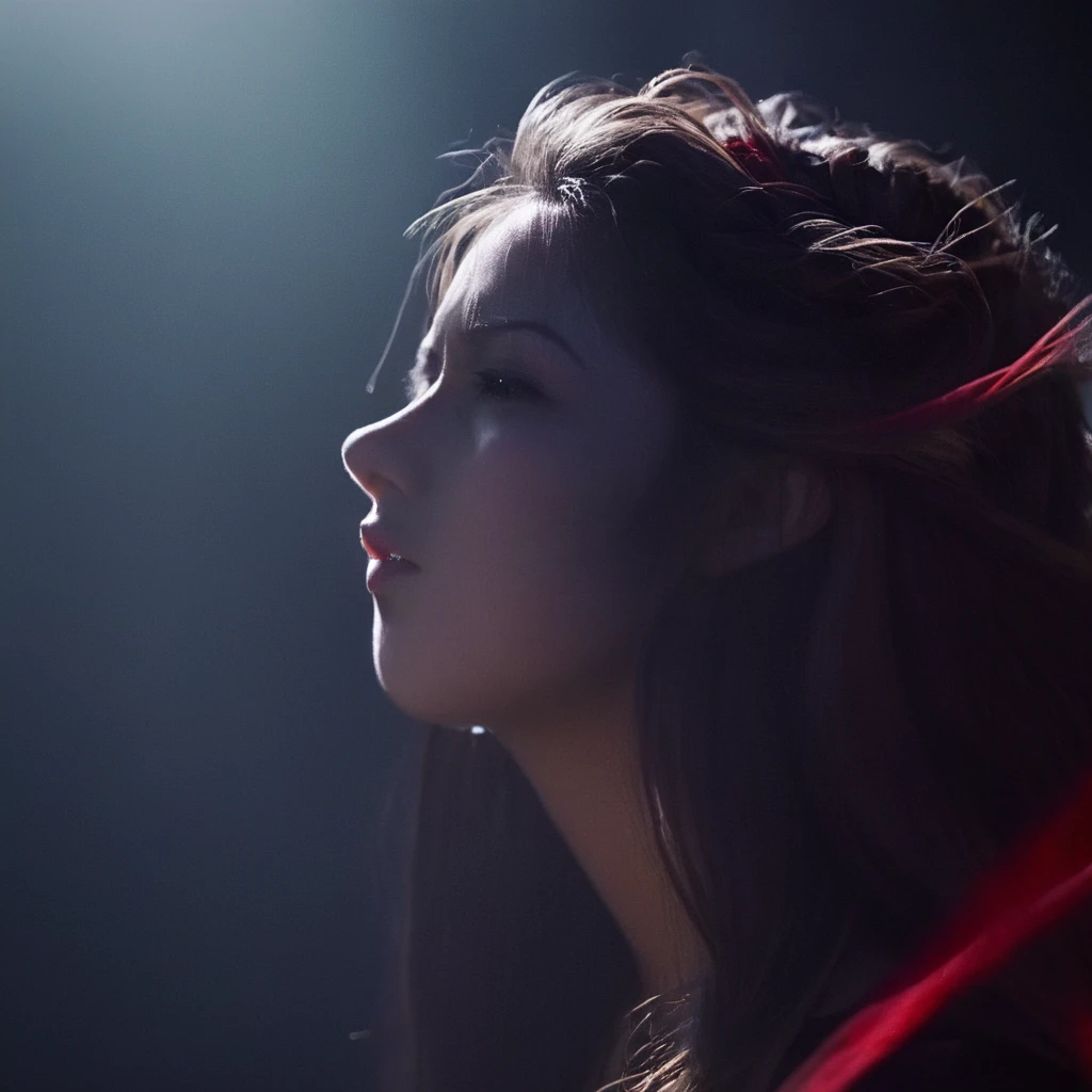 cinematic film still of <lora:Chiaroscuro Lighting Style:1>
dramatic, cinematic, shadow, partially covered in shadow, a woman with long flying hair blowing in the wind Chiaroscuro Lighting Style, 1girl, solo, long hair, closed eyes, upper body, from side, lips, profile, watermark, web address, red spotlight
<lora:Yuki Toudou:1> Yuki Toudou:1
<lora:black sclera v2:1> black sclera, shallow depth of field, vignette, highly detailed, high budget, bokeh, cinemascope, moody, epic, gorgeous, film grain, grainy
