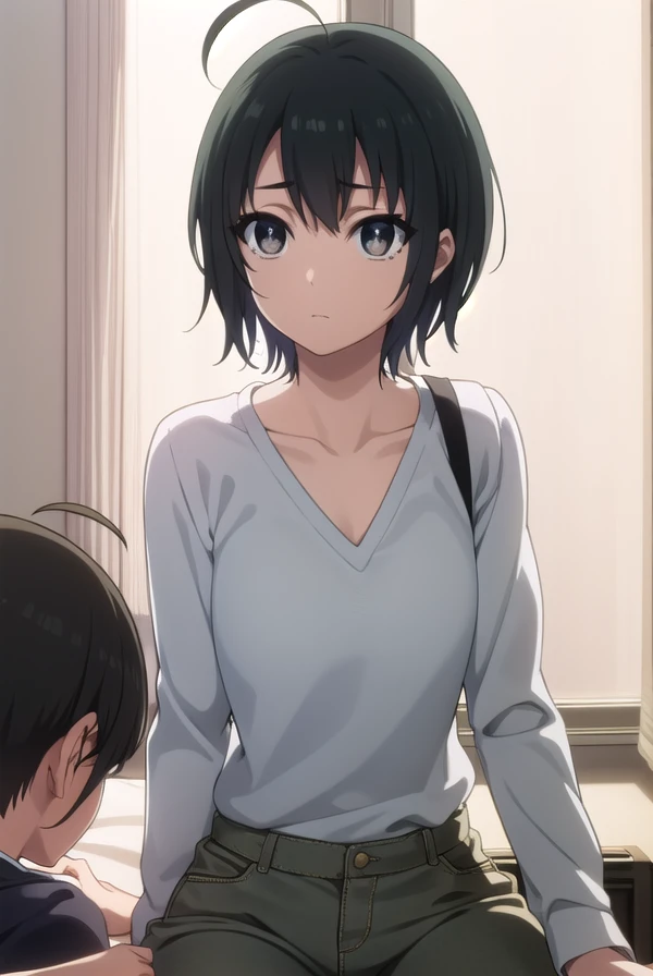 misatoudou, <lora:misa toudou s1-lora-nochekaiser:1>,
misa toudou, short hair, black hair, ahoge, (black eyes:1.3),
BREAK shirt, plaid shirt, open clothes, pink shirt, pants,
BREAK indoors, office,
BREAK looking at viewer, dynamic pose,
BREAK <lyco:GoodHands-beta2:1>, (masterpiece:1.2), best quality, high resolution, unity 8k wallpaper, (illustration:0.8), (beautiful detailed eyes:1.6), extremely detailed face, perfect lighting, extremely detailed CG, (perfect hands, perfect anatomy),