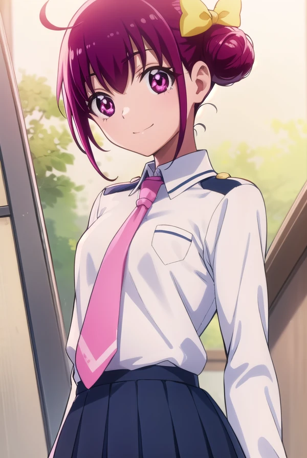 miyukihoshizora, <lora:miyuki hoshizora s1-lora-nochekaiser:1>,
miyuki hoshizora, short hair, pink hair, bow, hair bow, (pink eyes:1.3), hair bun, double hair bun, ahoge, yellow bow, smile,
BREAK school uniform, necktie, pink necktie, nanairogaoka middle school uniform, long sleeves, skirt, blue skirt,
BREAK indoors,classroom,
BREAK looking at viewer, dynamic pose,
BREAK <lyco:GoodHands-beta2:1>, (masterpiece:1.2), best quality, high resolution, unity 8k wallpaper, (illustration:0.8), (beautiful detailed eyes:1.6), extremely detailed face, perfect lighting, extremely detailed CG, (perfect hands, perfect anatomy),