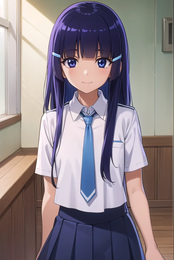 reikaaoki, <lora:reika aoki s1-lora-nochekaiser:1>,
reika aoki, long hair, blue eyes, hair ornament, blue hair, hairclip, hime cut, bangs, blunt bangs, smile,
BREAK skirt, school uniform, necktie, blue necktie, nanairogaoka middle school uniform, blue skirt,
BREAK indoors,classroom,
BREAK looking at viewer, dynamic pose,
BREAK <lyco:GoodHands-beta2:1>, (masterpiece:1.2), best quality, high resolution, unity 8k wallpaper, (illustration:0.8), (beautiful detailed eyes:1.6), extremely detailed face, perfect lighting, extremely detailed CG, (perfect hands, perfect anatomy),