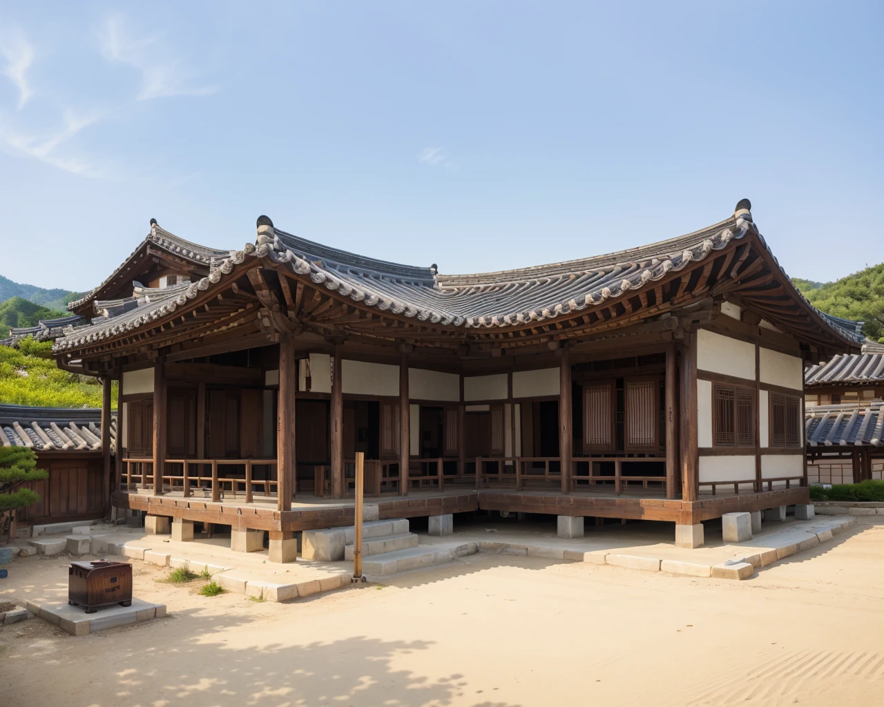 (masterpiece, realistic, RAW, 8k), <lora:hanhouse:0.8>, 
\\a traditional Korean house,