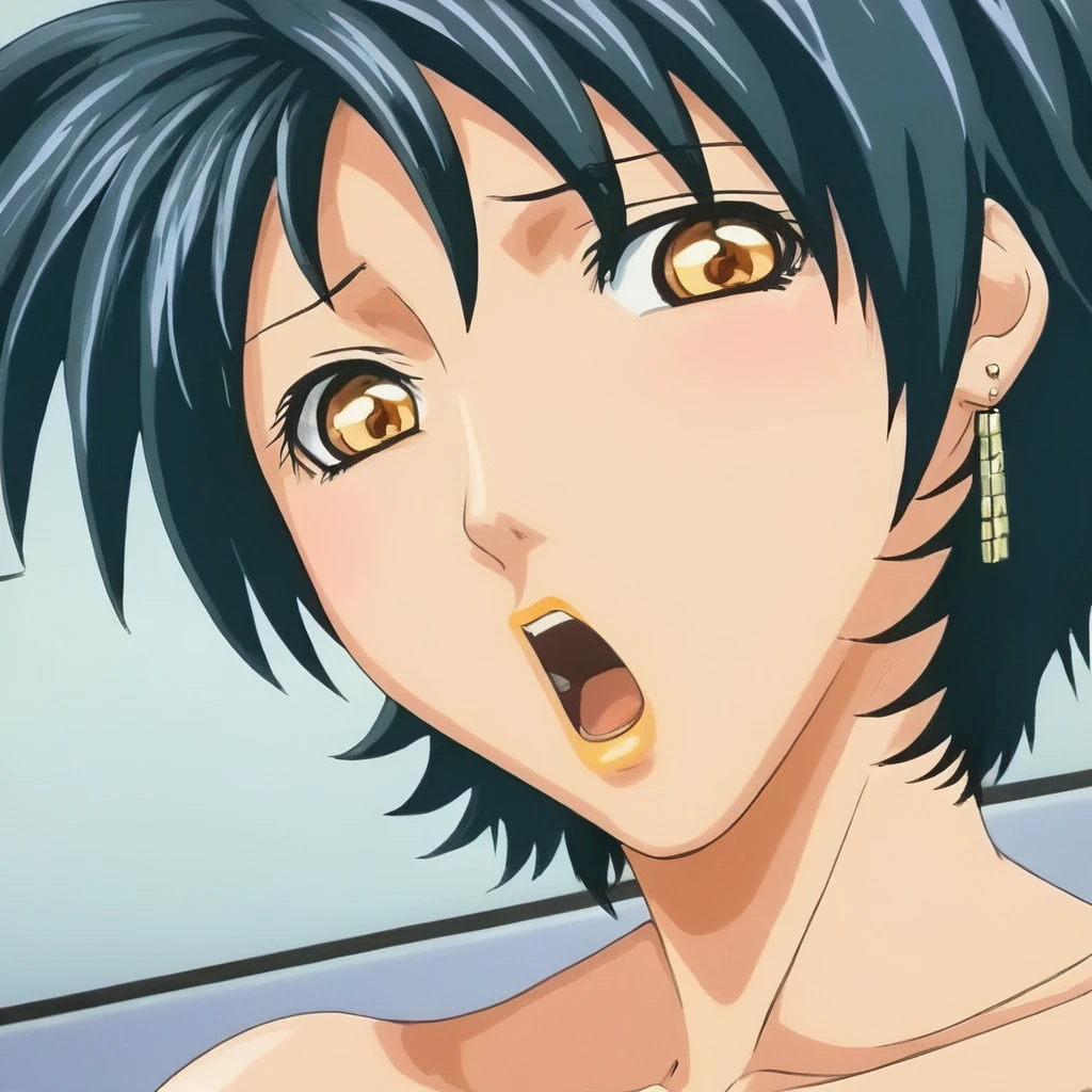 1girl, takayanagi_ryoko, short hair, dark-brown hair, brown eyes, (completely nude:1.2),