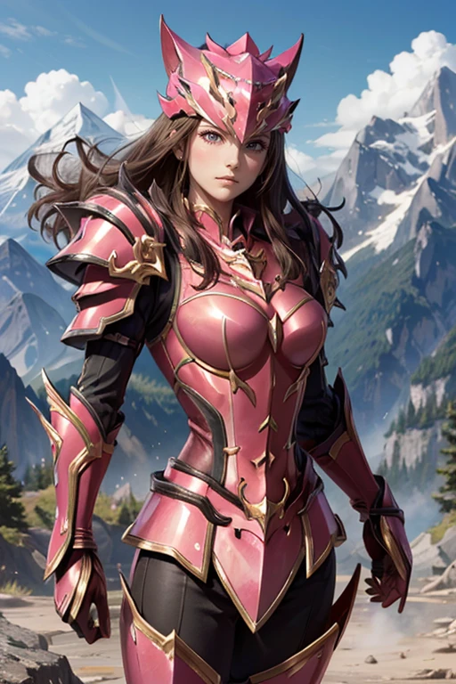 hxarmour,1girl,(pink armour:1.6),Meditation pose,(mountain:1.1),<lora:HXarmour_008:0.8>,
