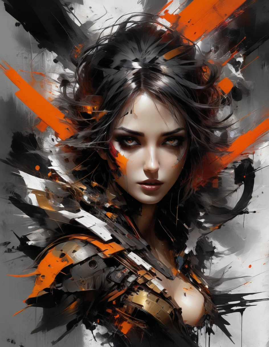 masterpiece, best quality, illustration, 1girl, dark fantasy movie poster, Bauhaus, shapes, lines, abstract, nsfw
