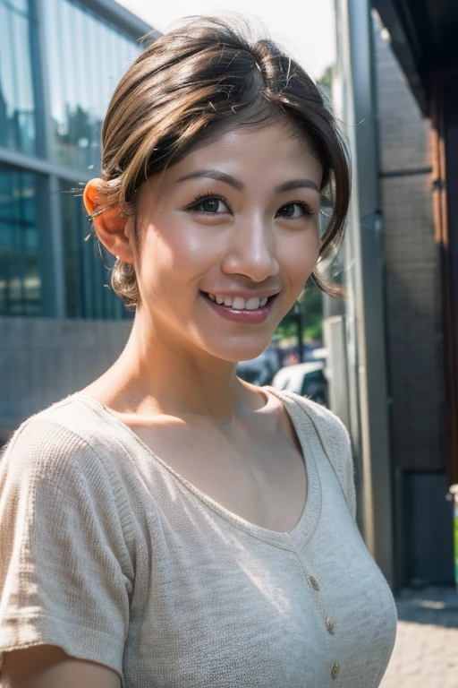Best quality,masterpiece,ultra high res,(photorealistic:1.2),1girl,low key,slim body,taipei street alley,dynamic pose,face closeup,medium breasts,smile,<lora:nana_lee:1>,short twin braids,(short hair:1.5),silver hair,