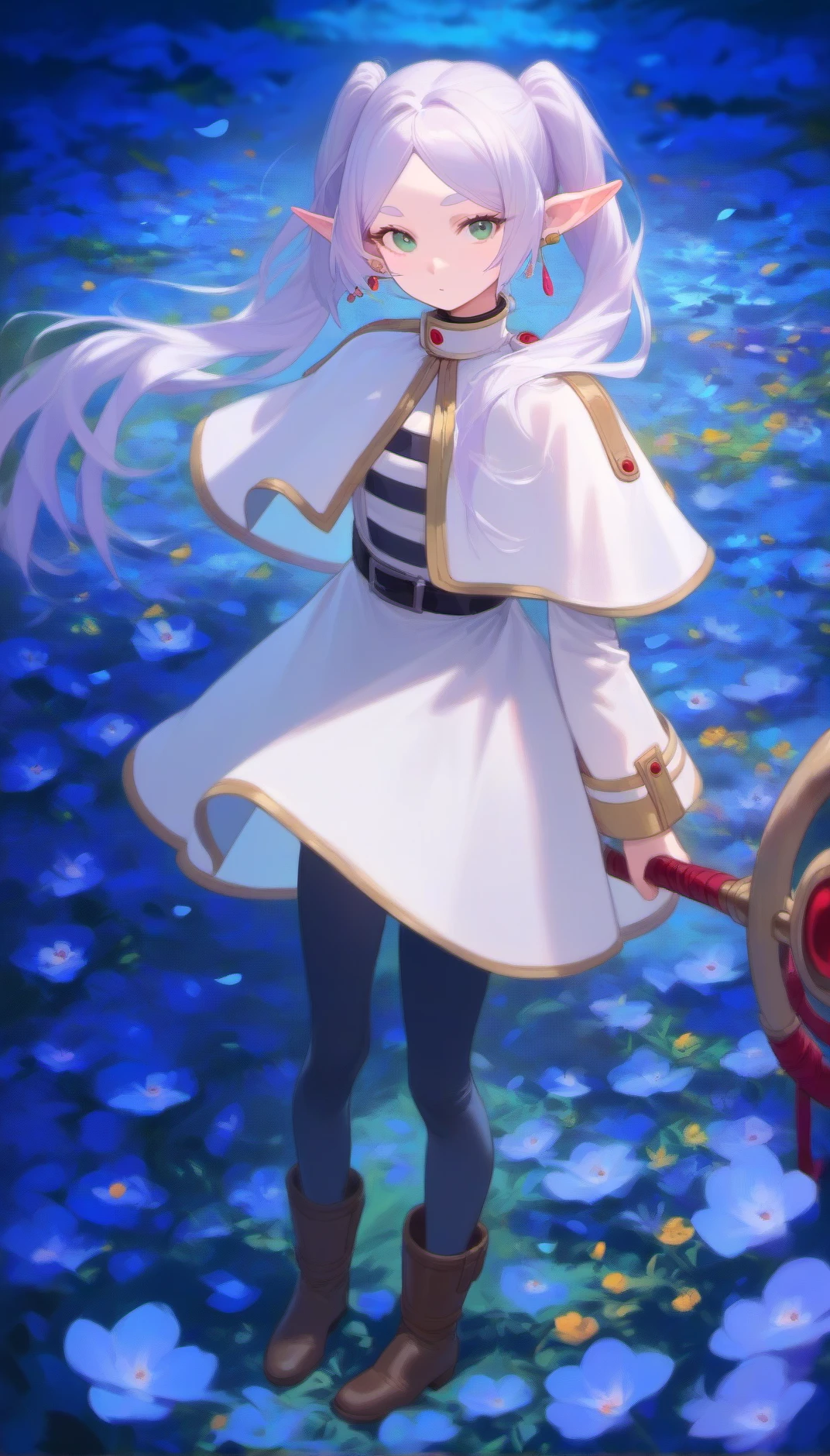 score_9, score_8_up, score_7_up, score_6_up,
nereirfpnxl, frieren, rating:safe, 1girl, floral background, garden, flower, field, pointy ears, flower field, solo, colorful, blue flower, boots, pantyhose, twintails, staff, earrings, jewelry, petals, capelet, holding, elf, white capelet, looking at viewer, long hair, long sleeves
<lora:frieren_nereirfpnxl_pony:1>