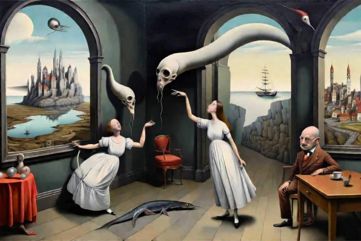 <lora:Surreal_XL:1>, surreal-xl, absurd, bizarre, eerie, fanciful, fantastic and ludicrous, interesting things and people