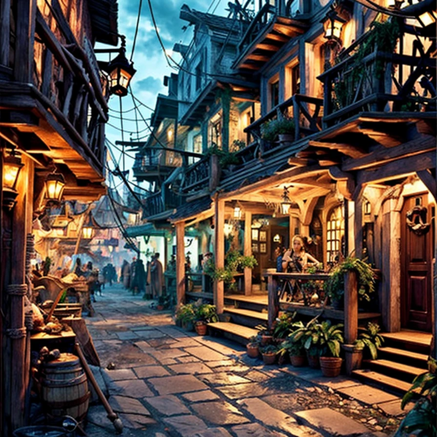 (best quality,4k,8k,highres,masterpiece:1.2),ultra-detailed,(realistic,photorealistic,photo-realistic:1.37) showing a Cyberpunk alley on a pirate island, (is Timothée Chalamet with Dakota Fanning) in a gathering, watching a cat dance by a campfire, there are many drinks, in the style of William Adolphe Bouguereau