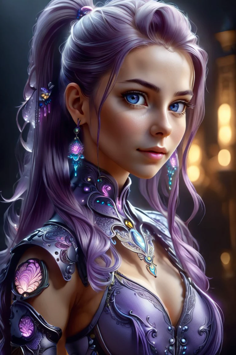 masterpiece, 8k, volumetrics dtx, portrait, beautiful eyes, in a ponytail, Violet head,