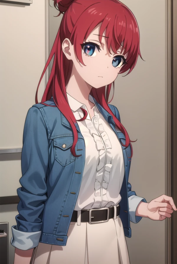 shizukasakaki, <lora:shizuka sakaki s1-lora-nochekaiser:1>,
shizuka sakaki, long hair, blue eyes, red hair, hair bun, single hair bun,
BREAK skirt, jacket, blue jacket, white shirt, frills, frilled shirt, pink skirt, belt, denim jacket,
BREAK indoors, office,
BREAK looking at viewer, dynamic pose,
BREAK <lyco:GoodHands-beta2:1>, (masterpiece:1.2), best quality, high resolution, unity 8k wallpaper, (illustration:0.8), (beautiful detailed eyes:1.6), extremely detailed face, perfect lighting, extremely detailed CG, (perfect hands, perfect anatomy),