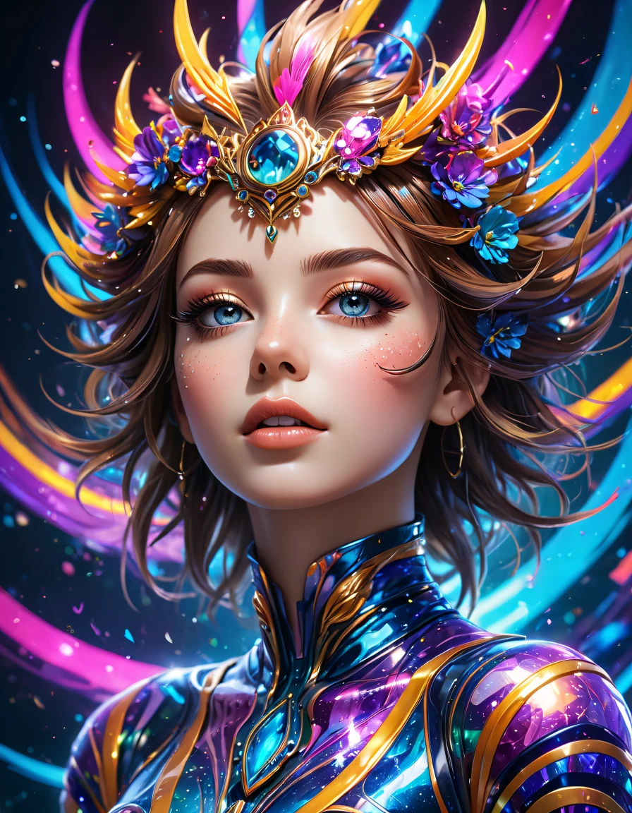 psychedelic style 3d style anime artwork, glitch art, experience a mesmerising raypunk person, vignette rendered through a glitch art abstraction, captured from a sweeping overhead view, bathed in hypnotising volumetric lighting - a visual delight reminiscent of retro-futurism and digital dissonance, . vibrant colors, swirling patterns, abstract forms, surreal, trippy,