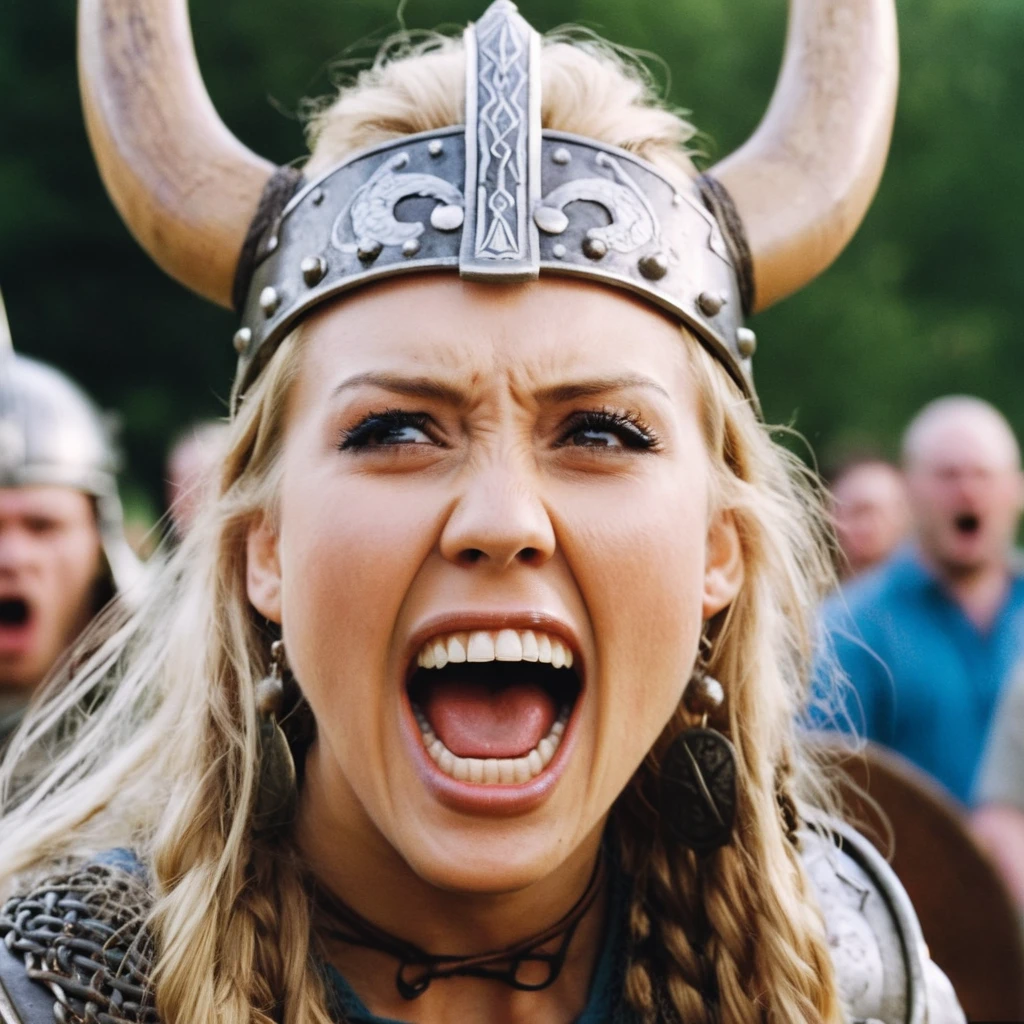 Face closeup of a, angry shouting viking princess in a battle, grim,f /2.8, Canon, 85mm,analog, fiilm grain , ((shouting)), <lora:jesalba_xl_1_standard_merger_29_60_83_05_02_03:1>