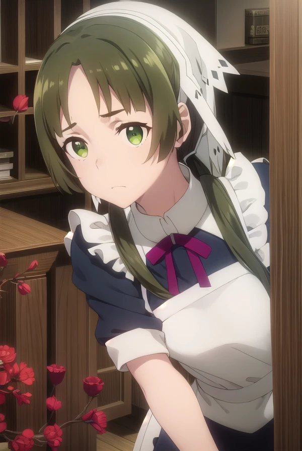 izettalotte, <lora:izetta lotte s1-lora-nochekaiser:1>,
lotte, brown hair, twintails, (green eyes:1.3), low twintails,
BREAK apron, maid, maid headdress, maid apron,
BREAK indoors,
BREAK looking at viewer, dynamic pose,
BREAK <lyco:GoodHands-beta2:1>, (masterpiece:1.2), best quality, high resolution, unity 8k wallpaper, (illustration:0.8), (beautiful detailed eyes:1.6), extremely detailed face, perfect lighting, extremely detailed CG, (perfect hands, perfect anatomy),