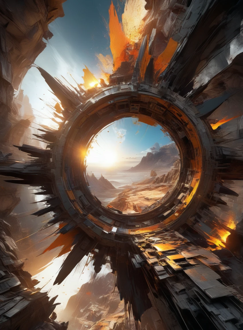 yktlr style,Sunburst,time travel,rock,unearthly,epic,awardwinning,trending on artstation and deviant art,,ultra detailed,UHD,8k,masterpiece,sharp focus,intricate,trending on artstation and deviant art,symmetry <lora:YossiKotlerXLStyle-000005:0.8>