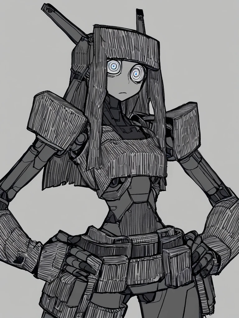 <lora:Bone_Nigi-PonyXL-1024px:0.8>
score_5_up, 
1girl, solo, standing, hands on hips, android,  mechanical_ears, belt_pouch, long hair, ringed_eyes